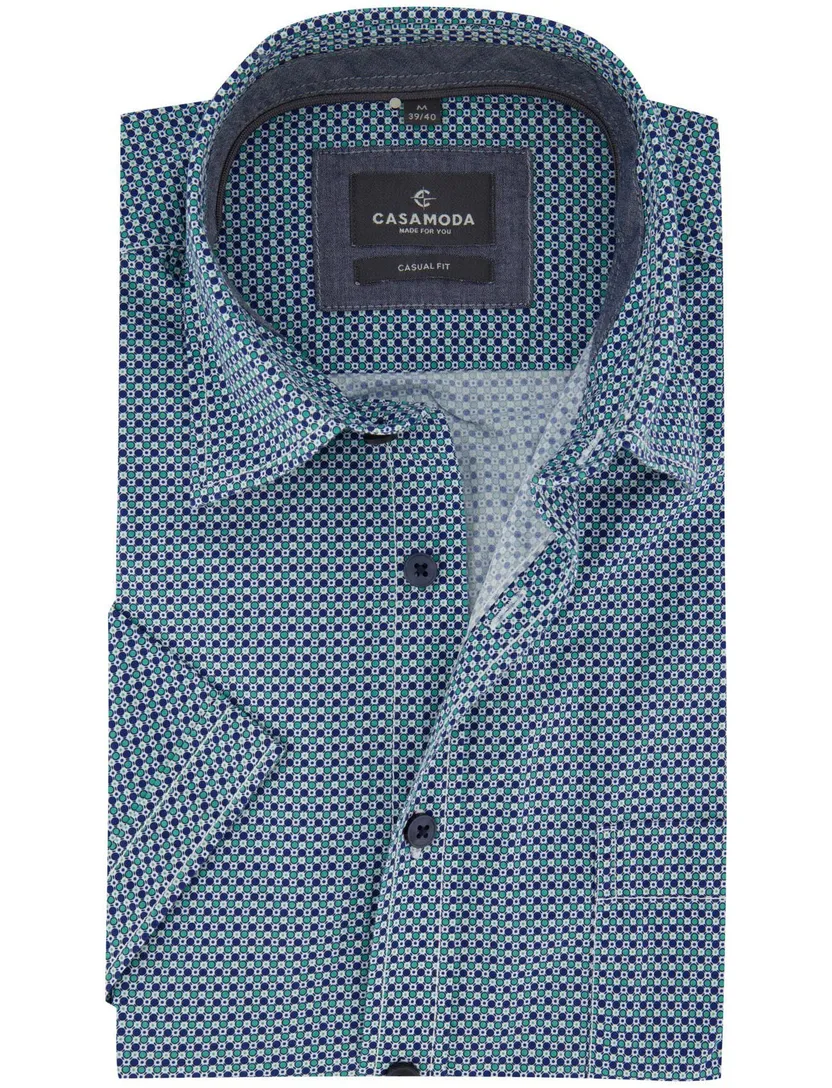 Geprint overhemd met borstzak Casa Moda donkerblauw casual fit lange mouw korte knoop