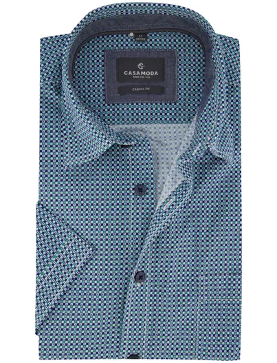 Casa Moda Overhemd casual fit Casa Moda korte mouw met print blauw semi-wide collar