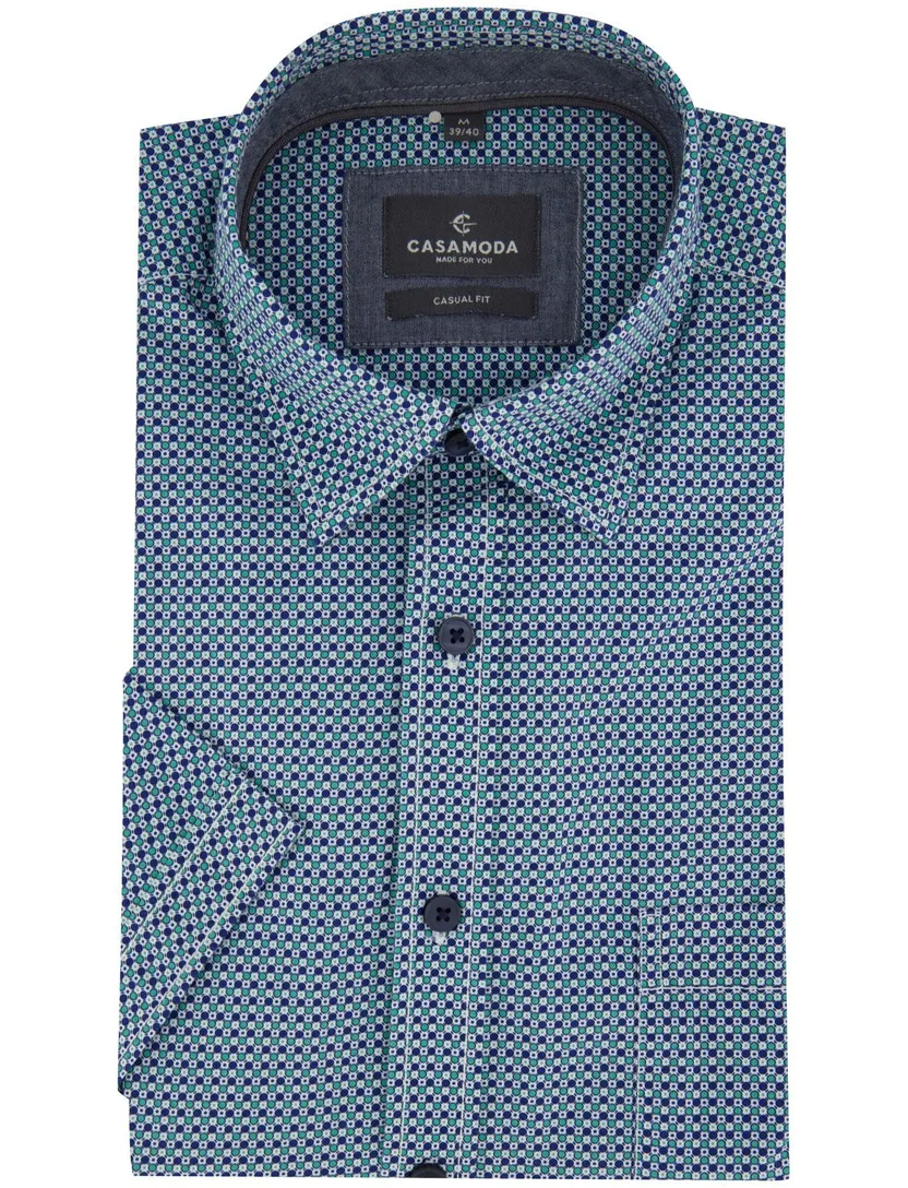 Geprint overhemd met borstzak Casa Moda donkerblauw casual fit lange mouw korte knoop