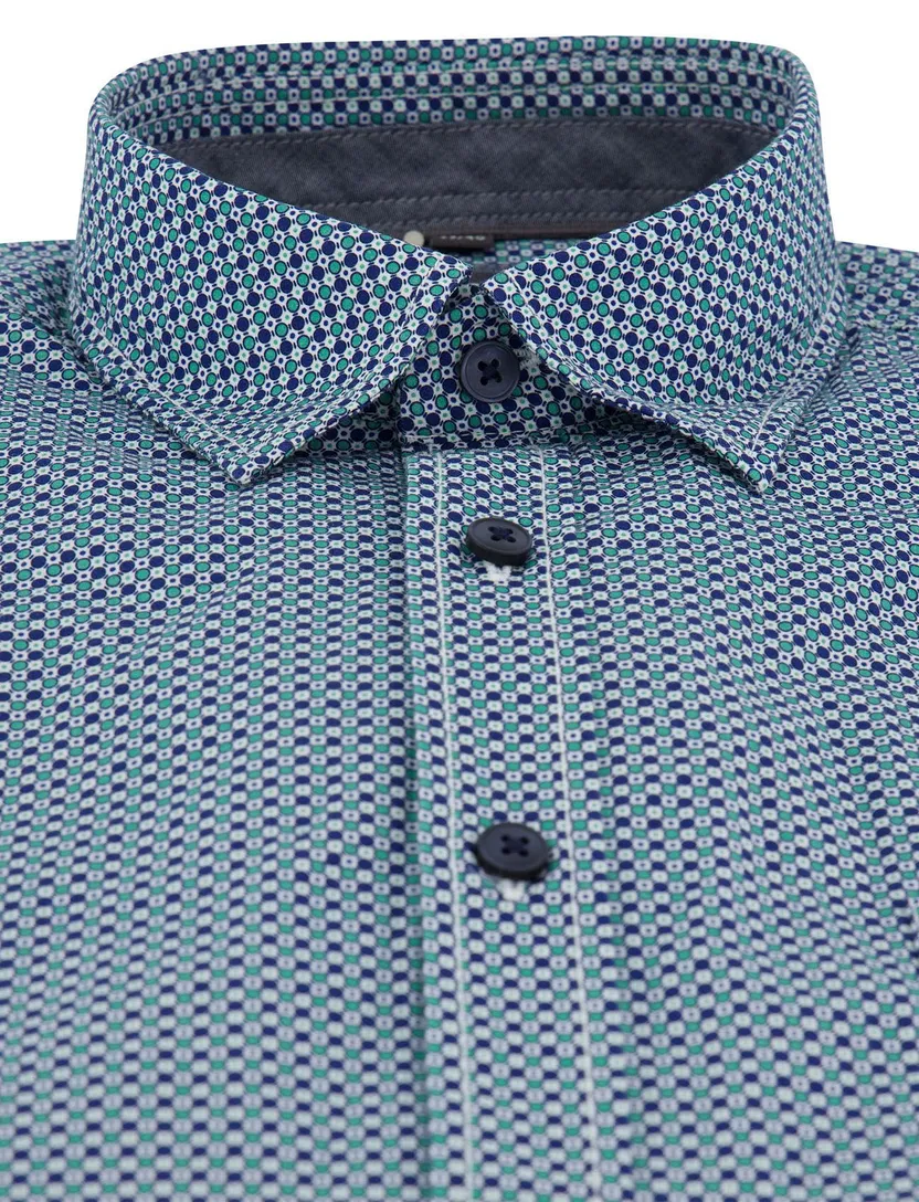 Geprint overhemd met borstzak Casa Moda donkerblauw casual fit lange mouw korte knoop