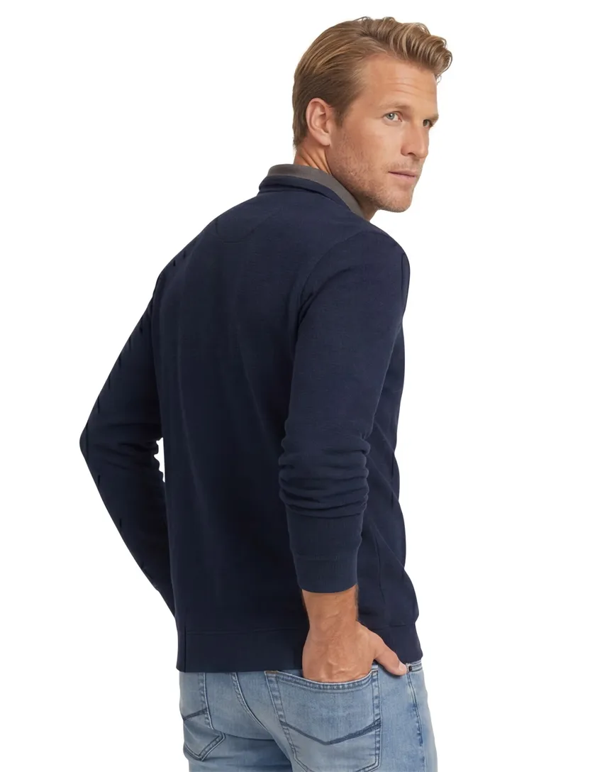 trui Casa Moda donkerblauw gebreid wijde fit half zip