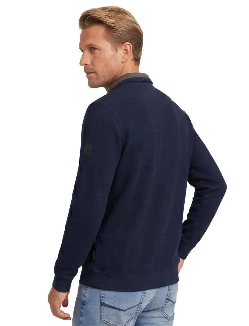 trui Casa Moda donkerblauw gebreid wijde fit half zip
