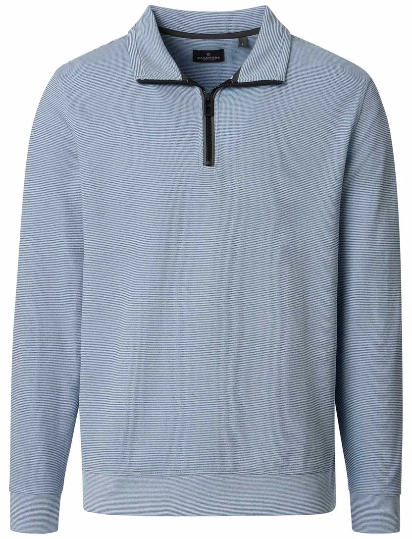 Trui Casa Moda half zip lichtblauw gebreid normale fit