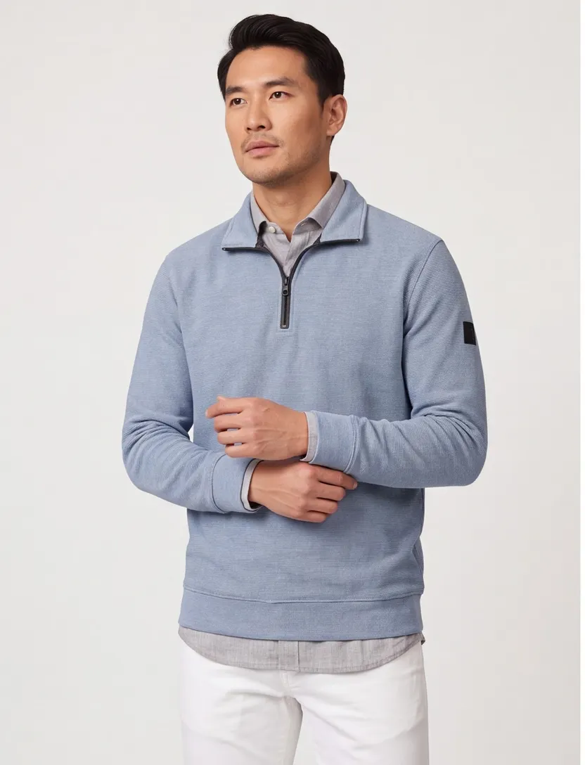 Trui Casa Moda half zip lichtblauw gebreid normale fit