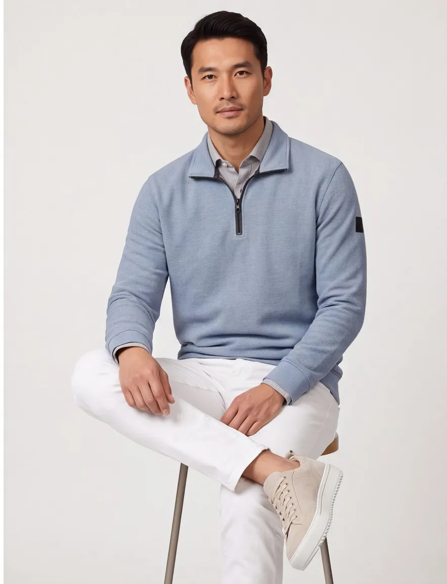 Casa Moda trui half zip gebreid lichtblauw