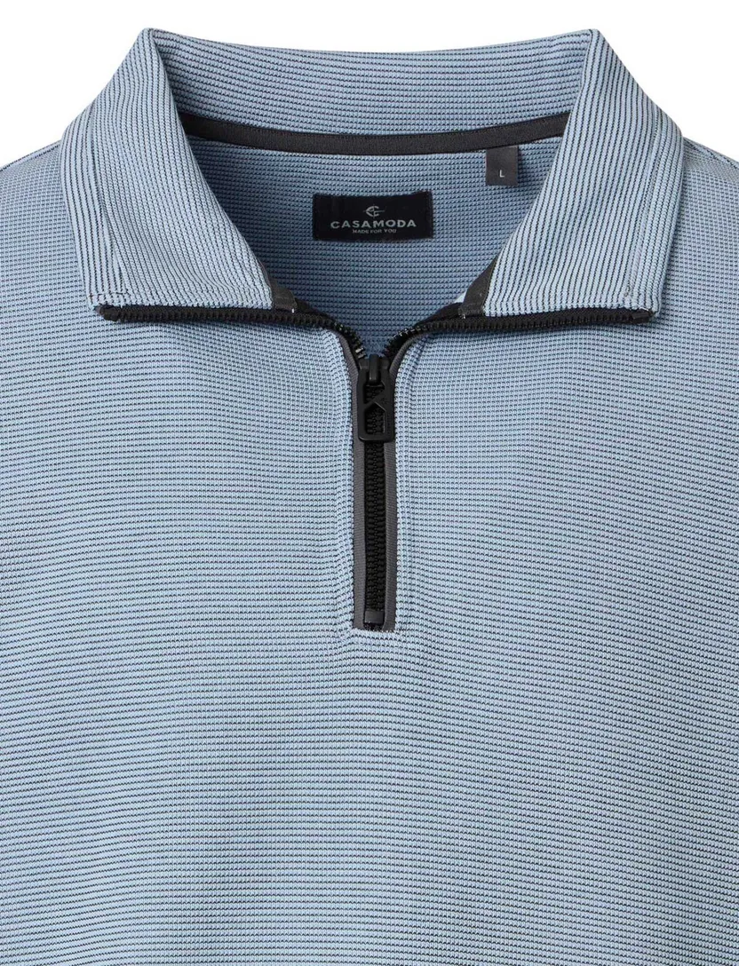 Trui Casa Moda half zip lichtblauw gebreid normale fit