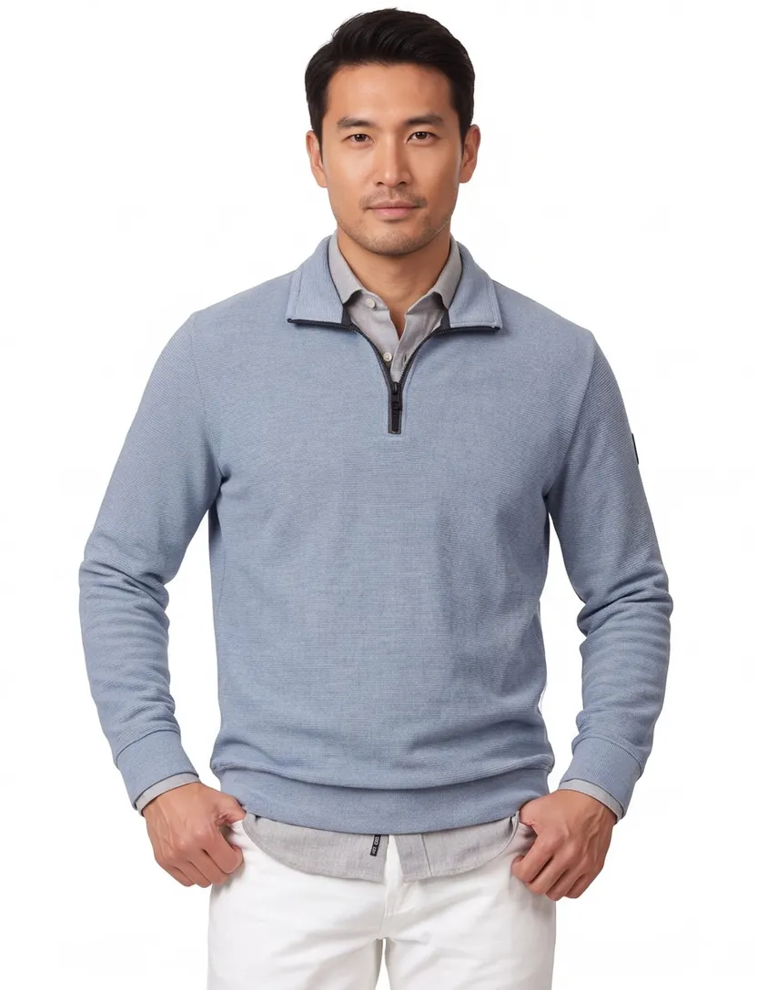 Trui Casa Moda half zip lichtblauw gebreid normale fit