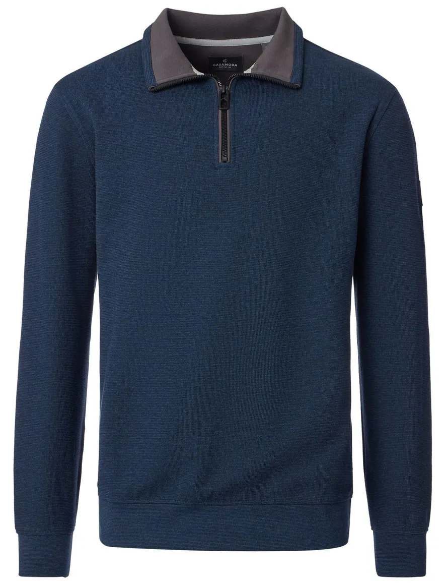 Casa Moda trui donkerblauw gebreid half zip rits