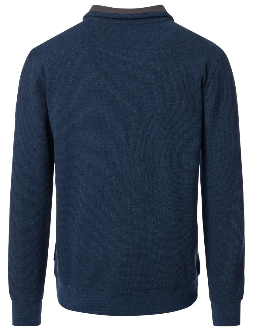 Trui Casa Moda blauw half zip zwarte rits gebreid