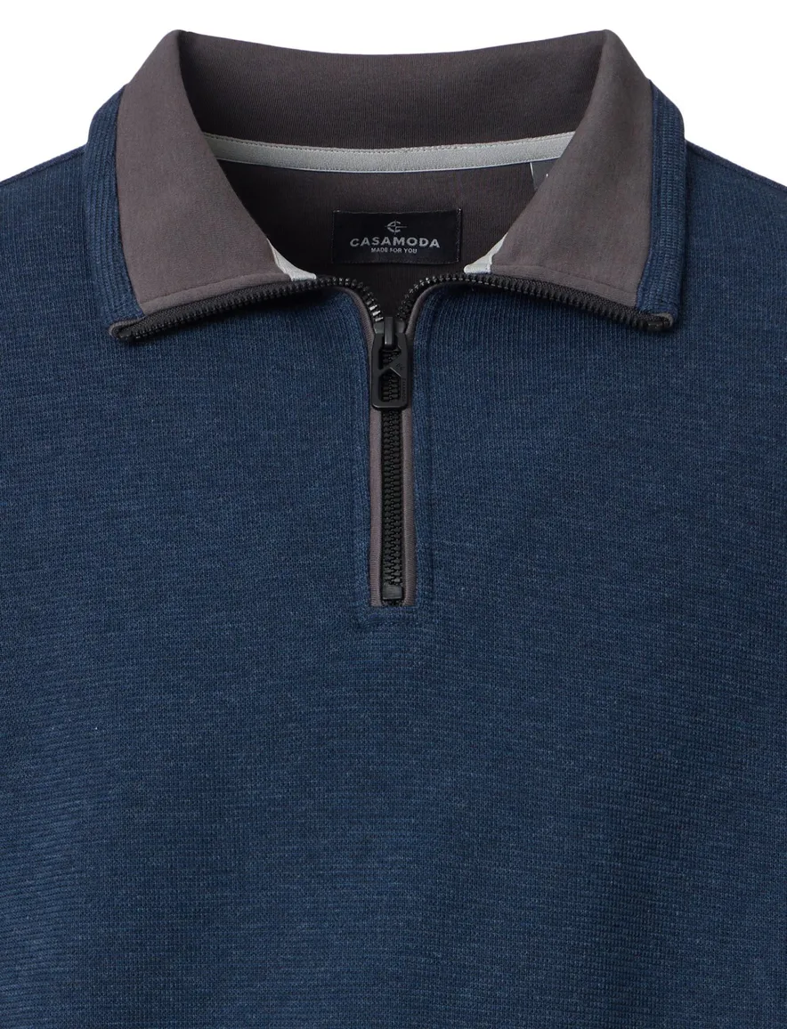 Casa Moda trui donkerblauw gebreid half zip rits