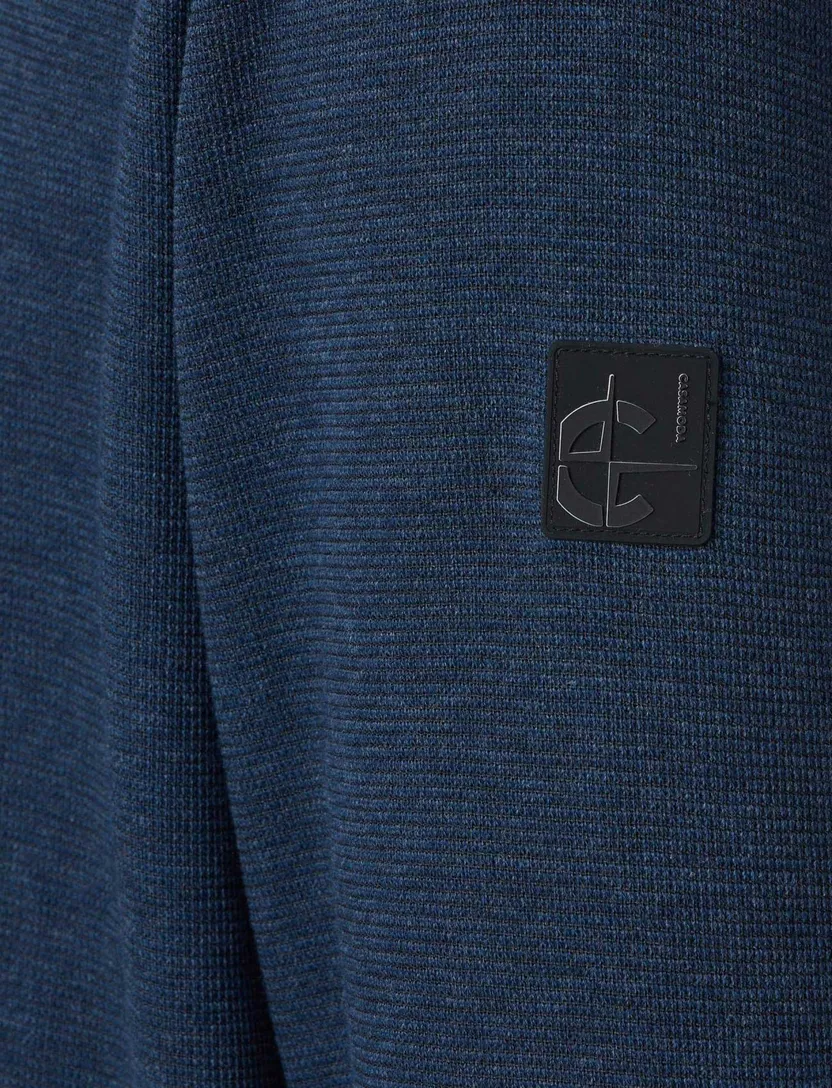 Trui Casa Moda blauw half zip zwarte rits gebreid