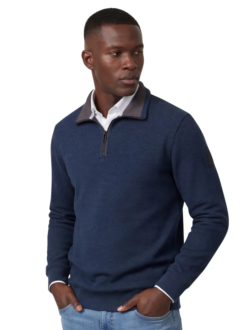 Casa Moda trui donkerblauw gebreid half zip rits