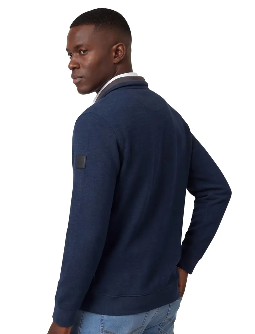 Trui Casa Moda blauw half zip zwarte rits gebreid