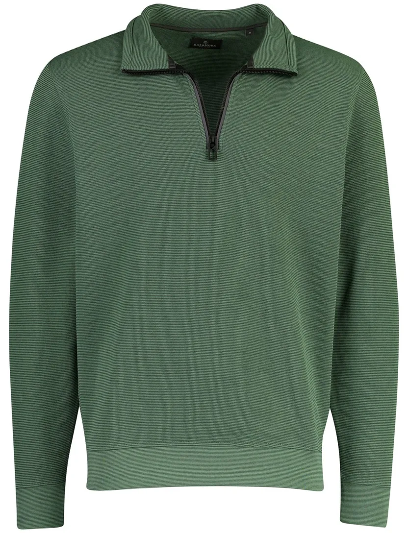 Gebreide groene Casa Moda trui met zwarte half zip rits