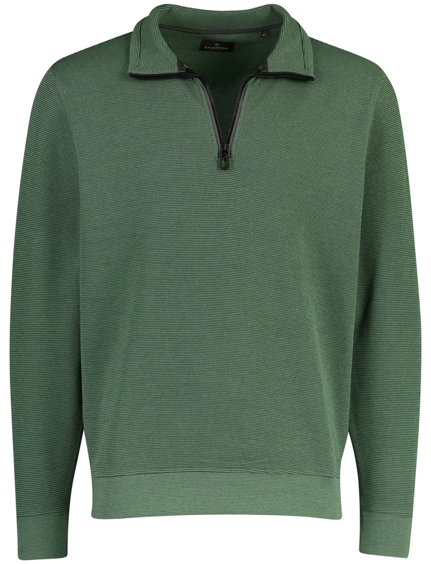Trui Casa Moda zwarte half zip rits gebreid groen