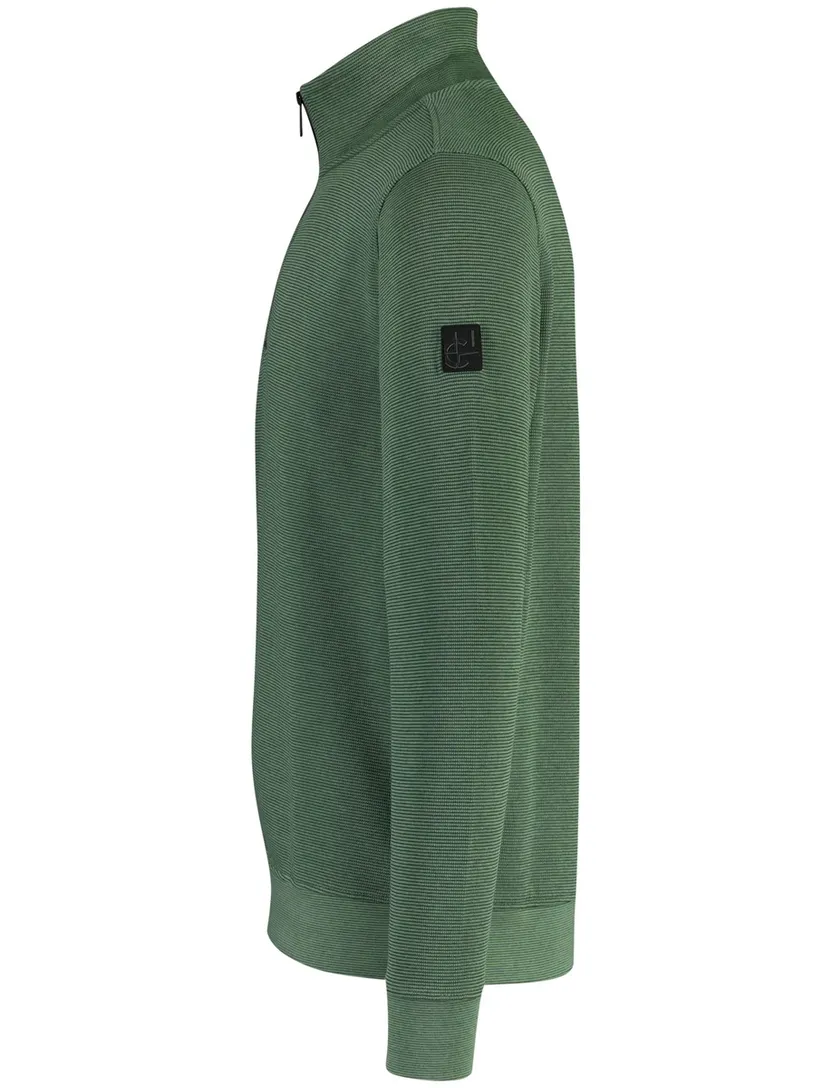 Gebreide groene Casa Moda trui met zwarte half zip rits