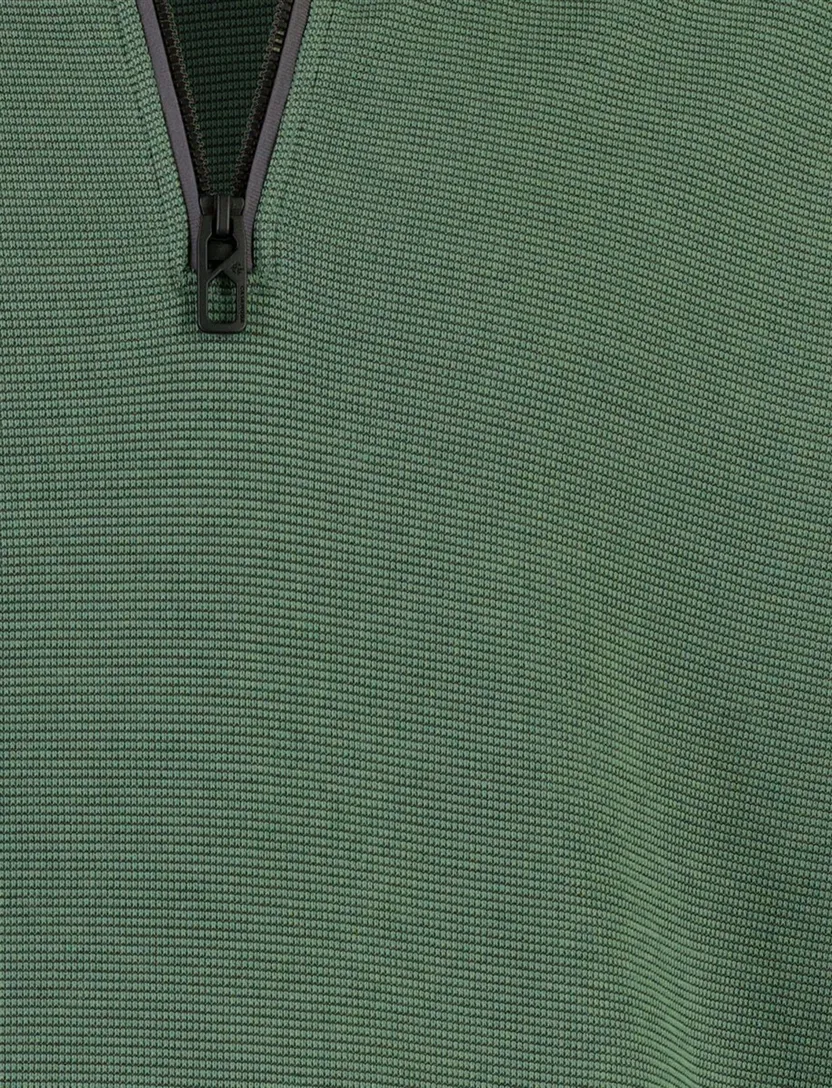 Gebreide groene Casa Moda trui met zwarte half zip rits