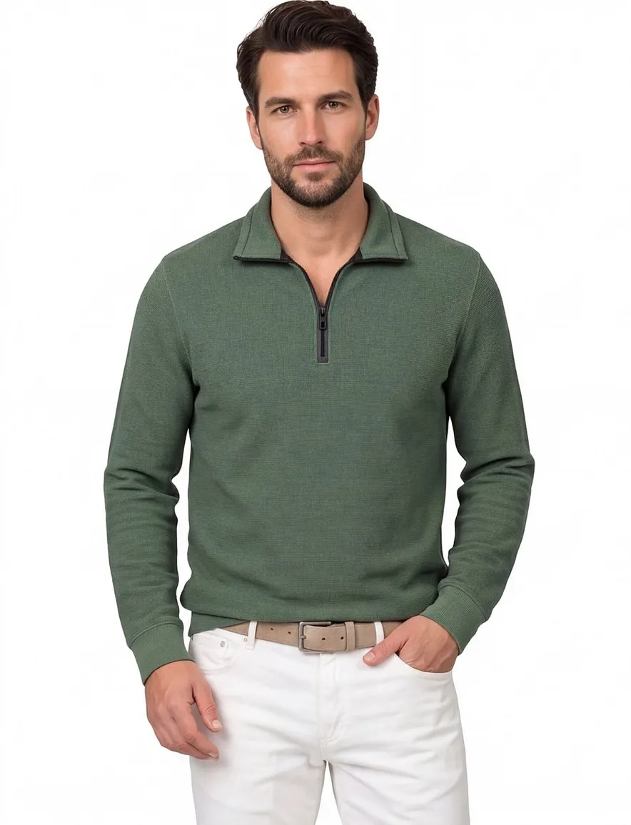 Trui Casa Moda zwarte half zip rits gebreid groen