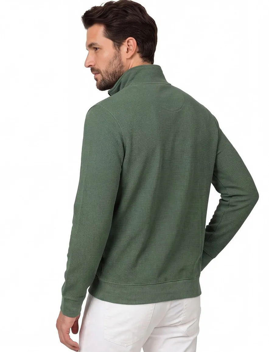 Trui Casa Moda zwarte half zip rits gebreid groen