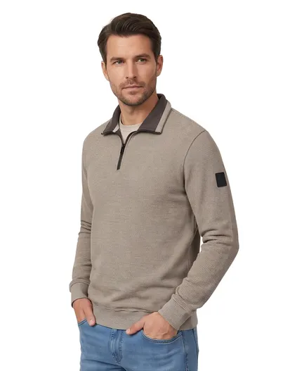 Casa Moda Casa Moda half zip trui beige gebreid