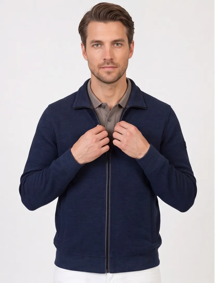 Vest Casa Moda gebreid navy normale fit rits