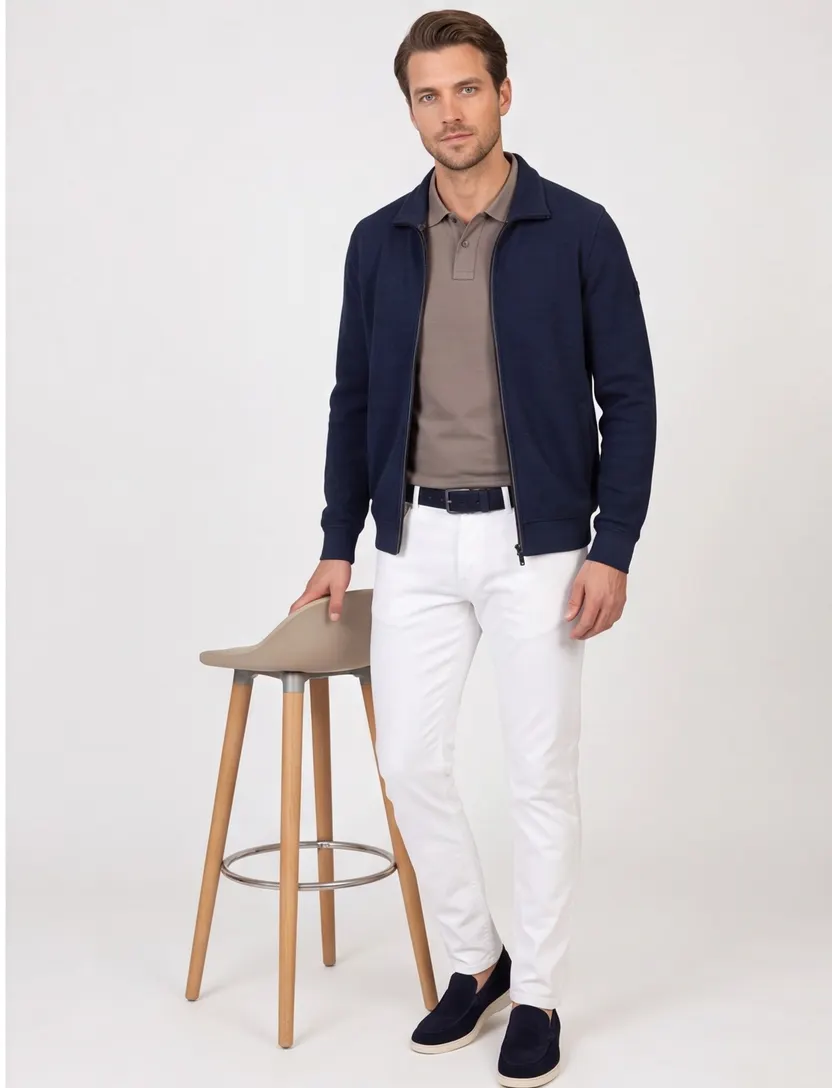Vest Casa Moda gebreid navy normale fit rits