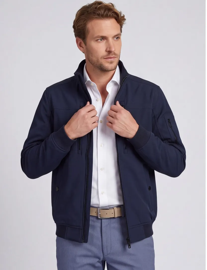 Navy jas softshell Casa Moda kort polyester dubbele borstzak