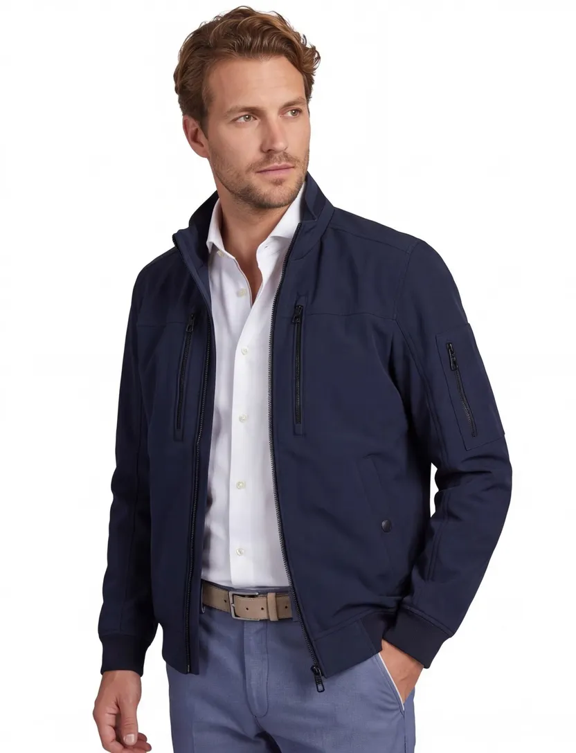 Navy jas softshell Casa Moda kort polyester dubbele borstzak