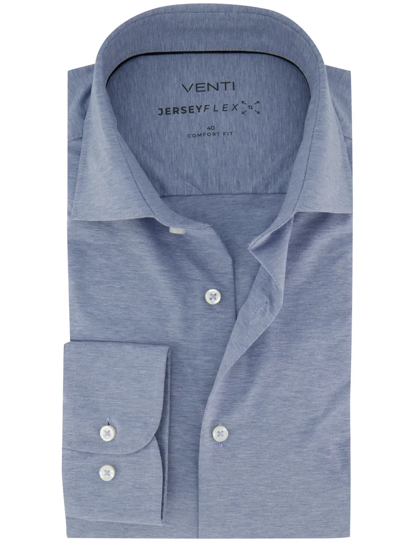 lichtblauw comfort fit overhemd Venti witte knoop jersey gemêleerd