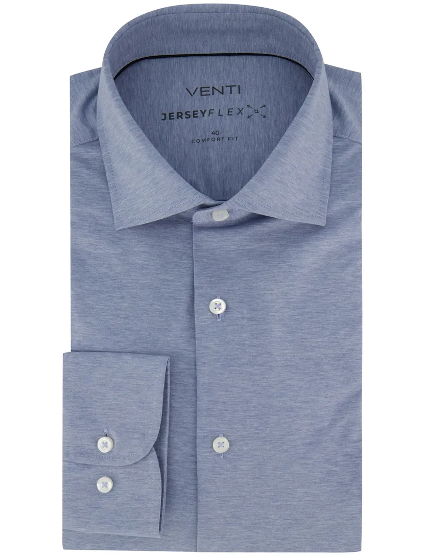 lichtblauw comfort fit overhemd Venti witte knoop jersey gemêleerd