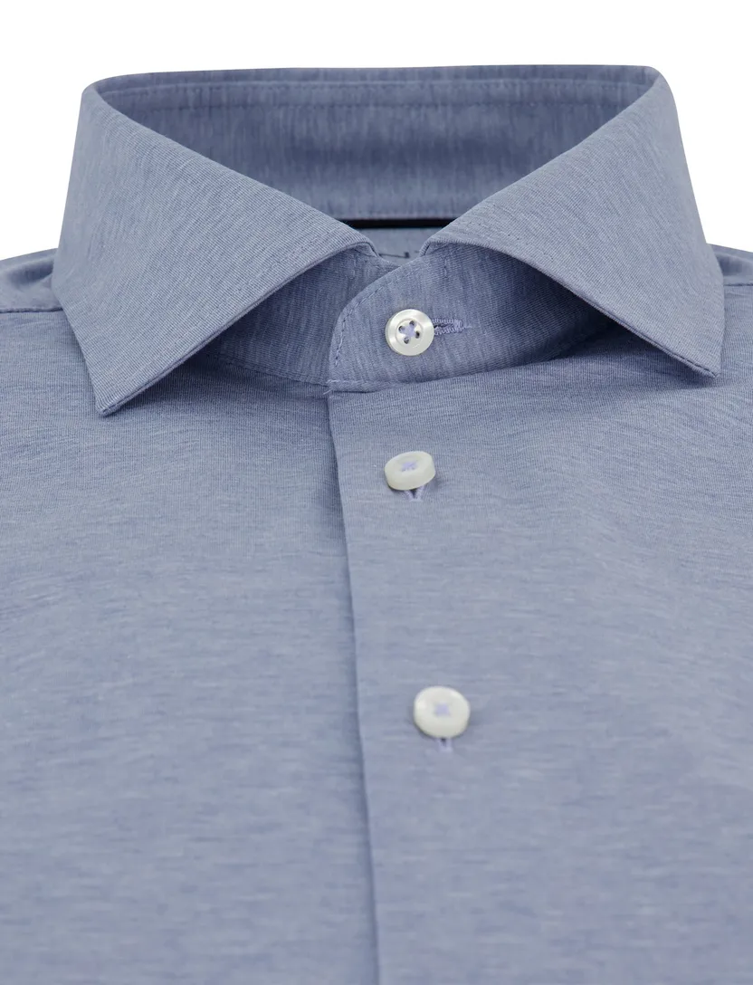 lichtblauw comfort fit overhemd Venti witte knoop jersey gemêleerd
