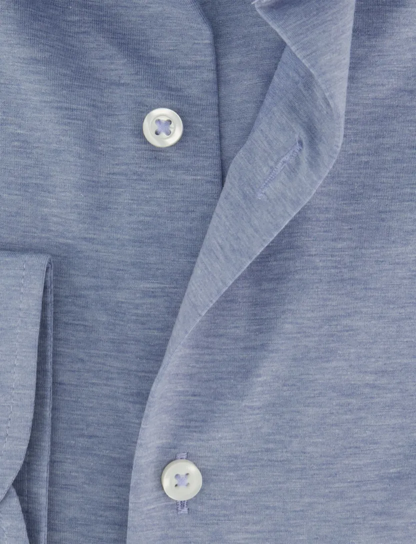 lichtblauw comfort fit overhemd Venti witte knoop jersey gemêleerd