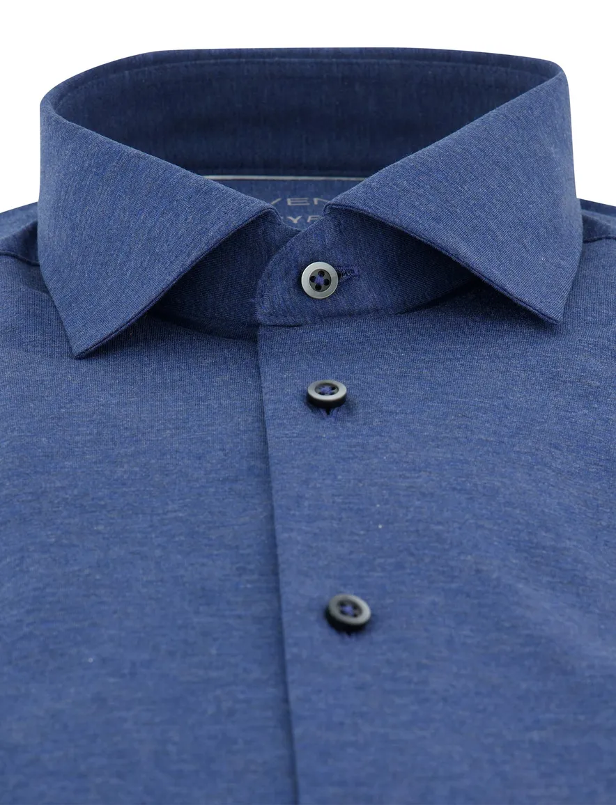 overhemd blauw Venti comfort fit semi-wide collar jersey