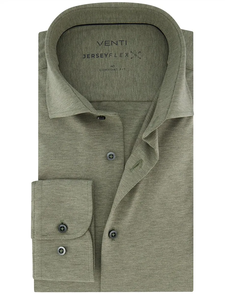 Comfort fit overhemd groen Venti jersey