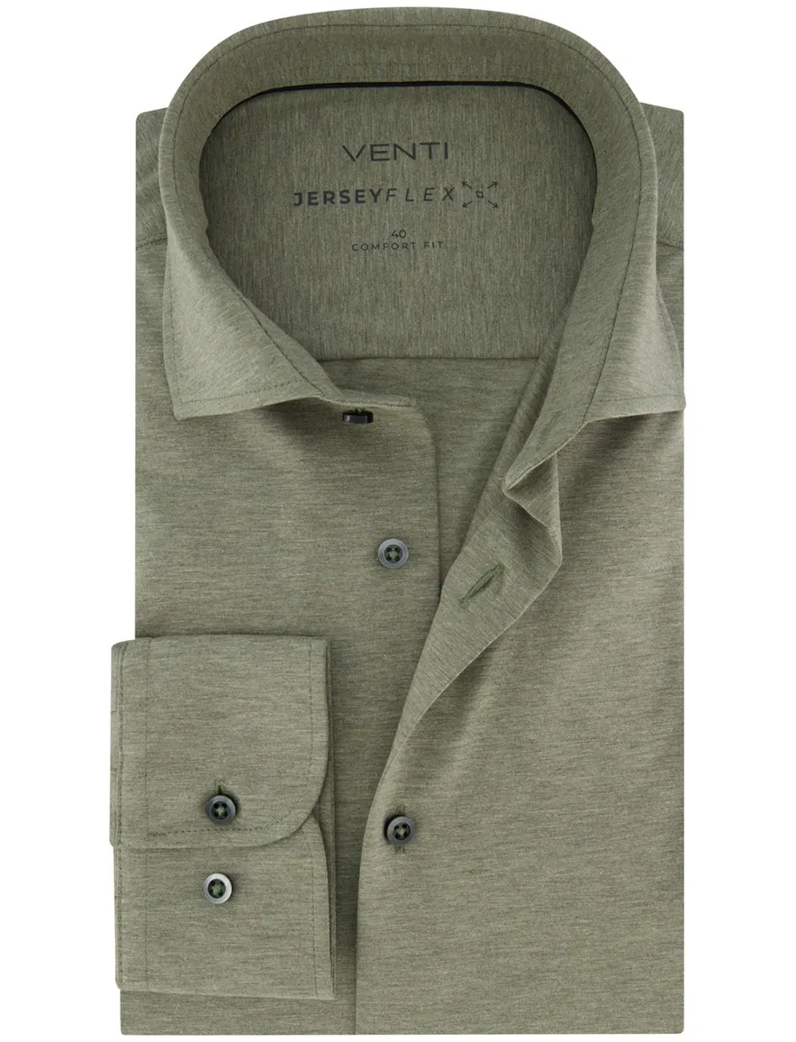 Venti jersey comfort fit groen overhemd