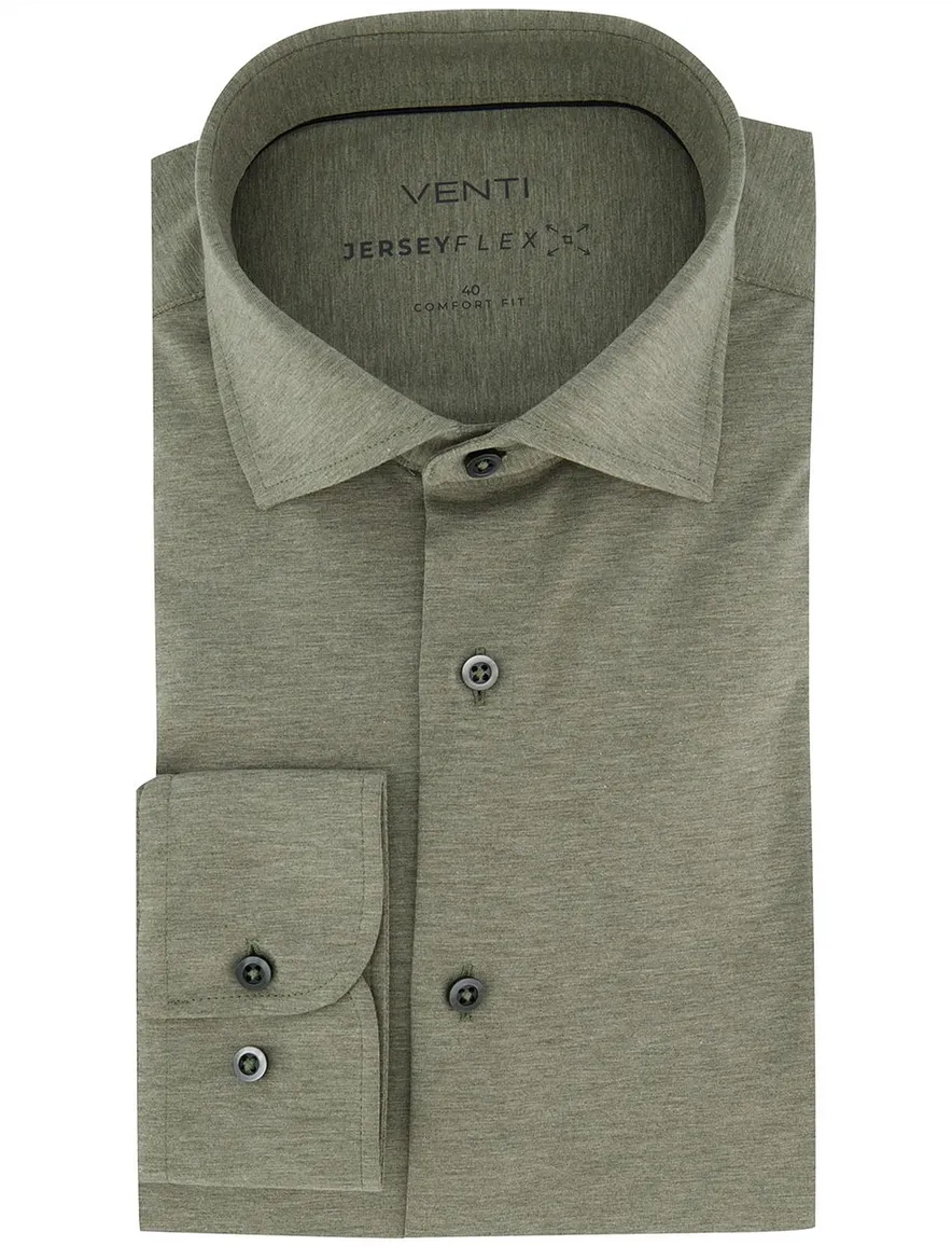 Comfort fit overhemd groen Venti jersey