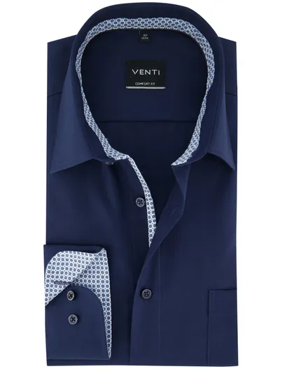 Venti navy comfort fit overhemd Venti borstzak 100% katoen strijkvrij