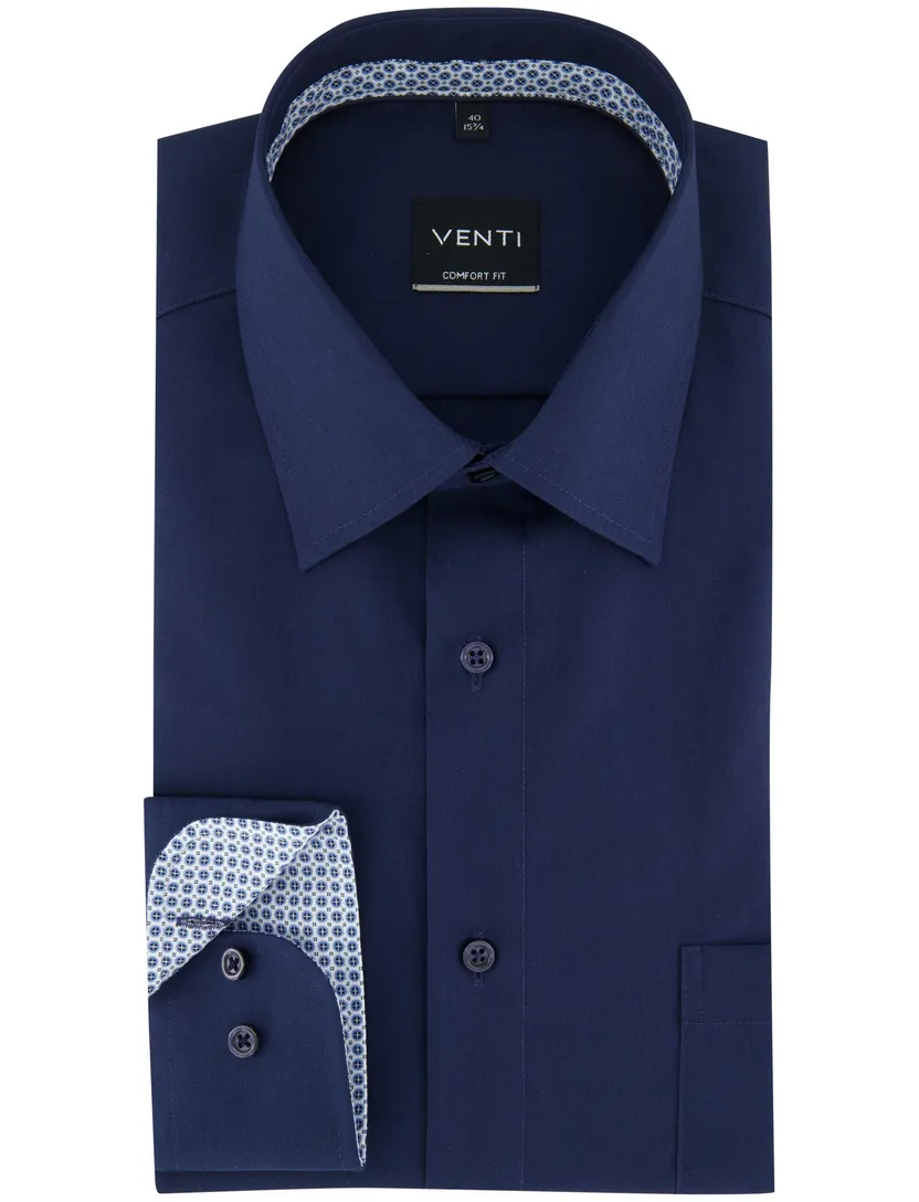 navy comfort fit overhemd Venti borstzak 100% katoen strijkvrij
