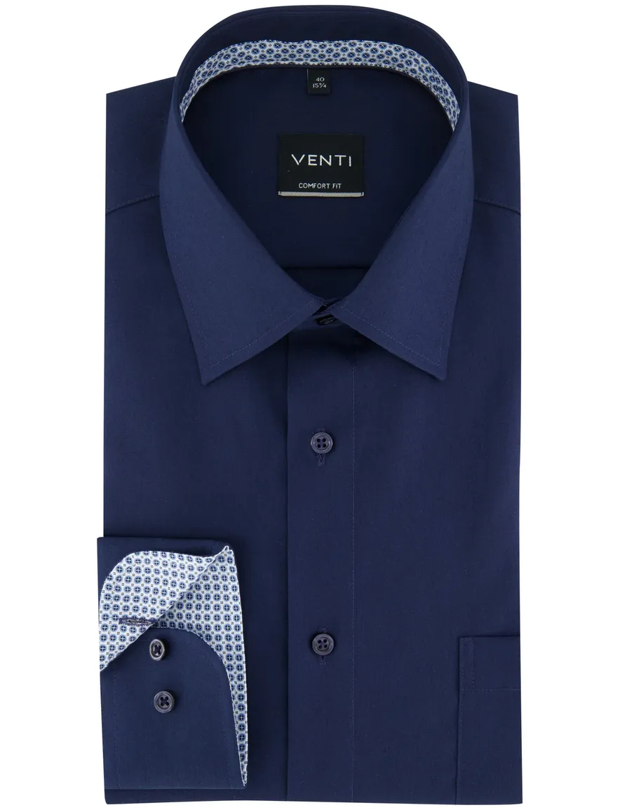 overhemd navy Venti comfort fit semi-wide collar strijkvrij