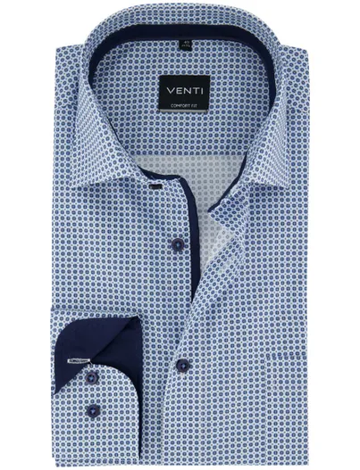 Venti Overhemd Venti zakelijk lange mouwen comfort fit blauw geprint