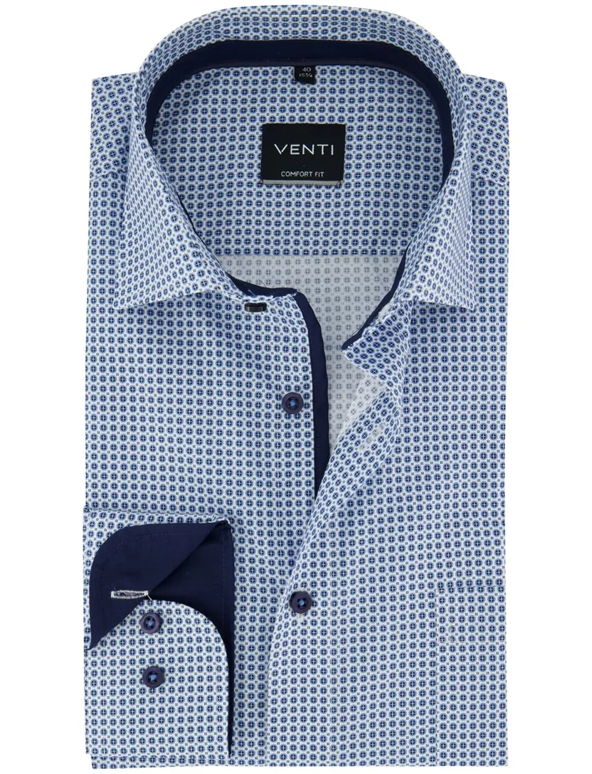Overhemd Venti zakelijk lange mouwen comfort fit blauw geprint
