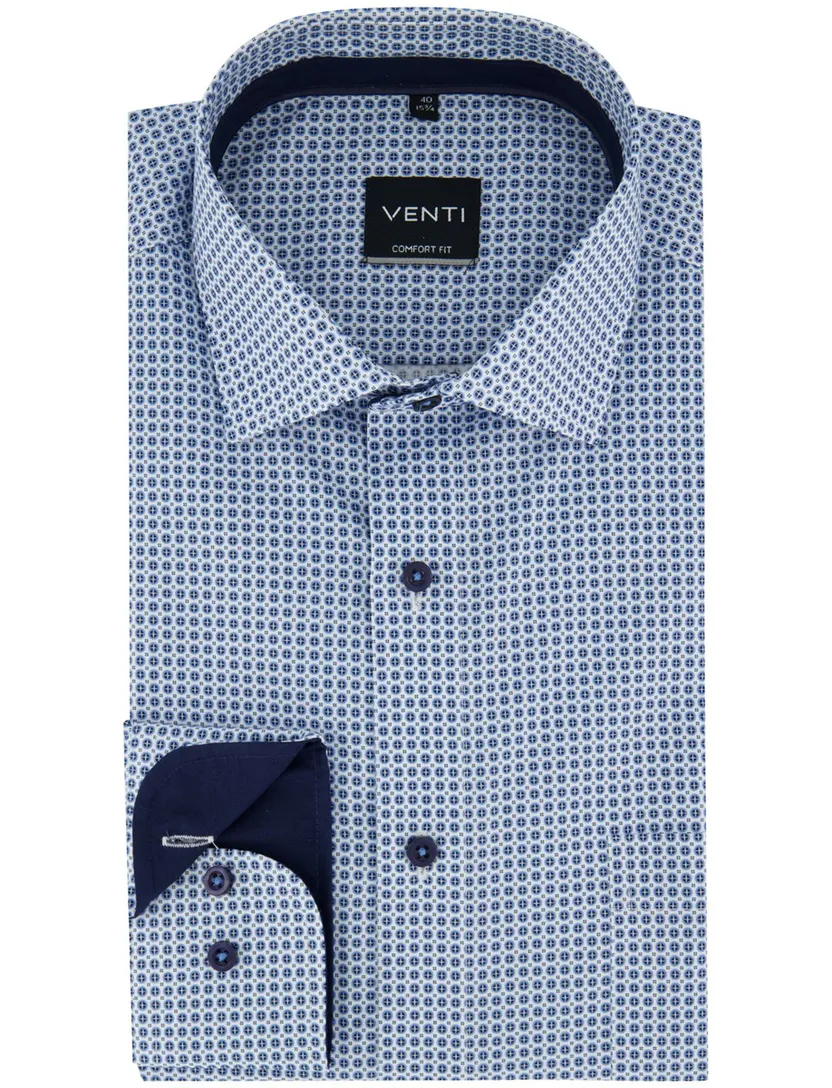 Overhemd Venti zakelijk lange mouwen comfort fit blauw geprint