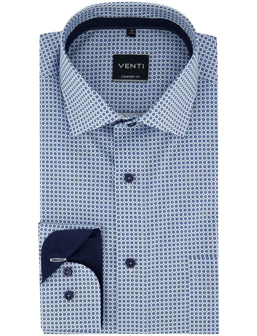 Venti Comfort fit blauw geprint zakelijk lange mouwen overhemd