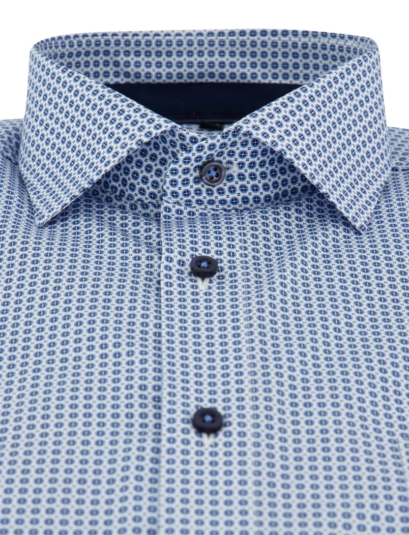 Overhemd Venti zakelijk lange mouwen comfort fit blauw geprint