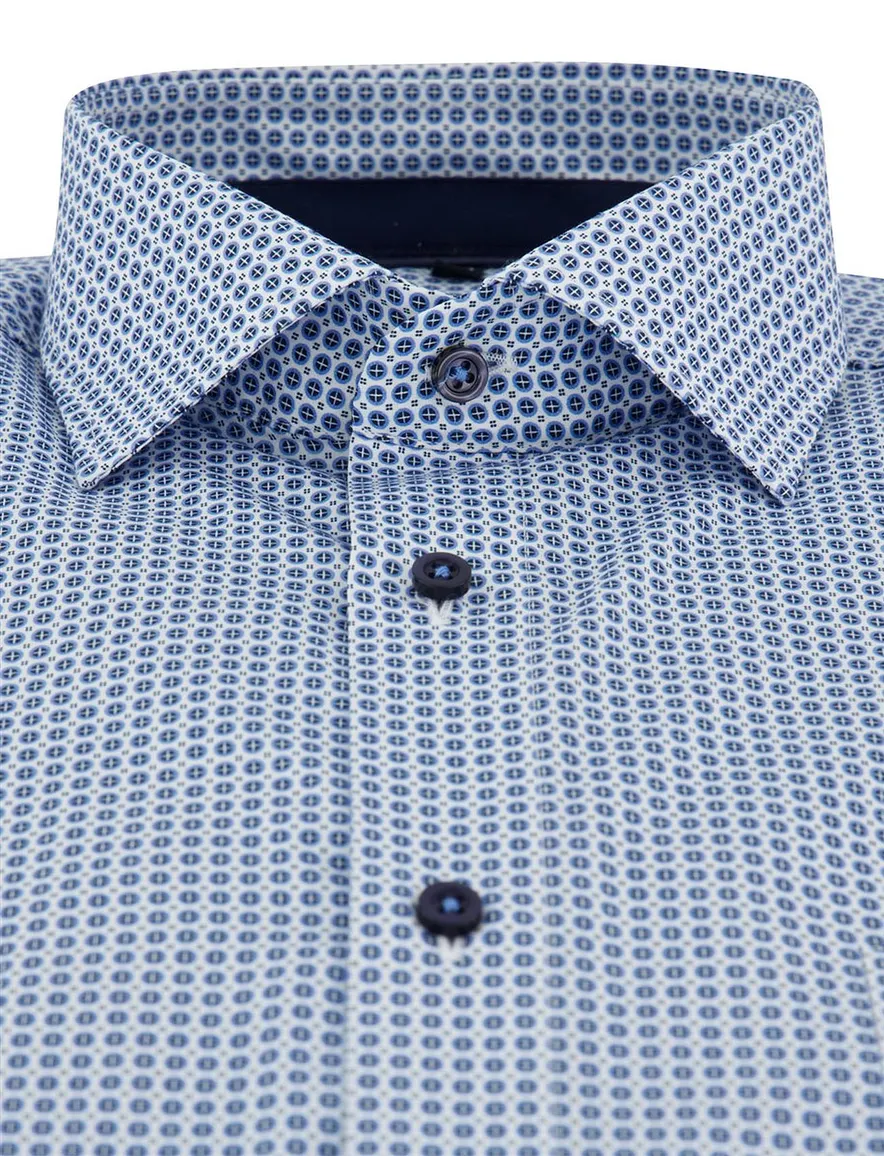 Venti Comfort fit blauw geprint zakelijk lange mouwen overhemd