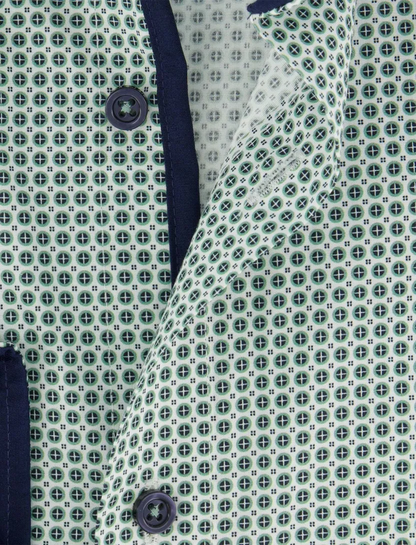 groen geprint wijde fit overhemd Venti borstzak katoen strijkvrij