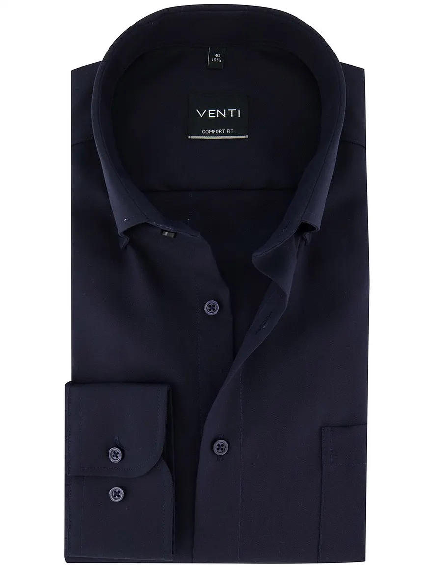 Comfort fit donkerblauw strijkvrij lange mouwen Venti overhemd