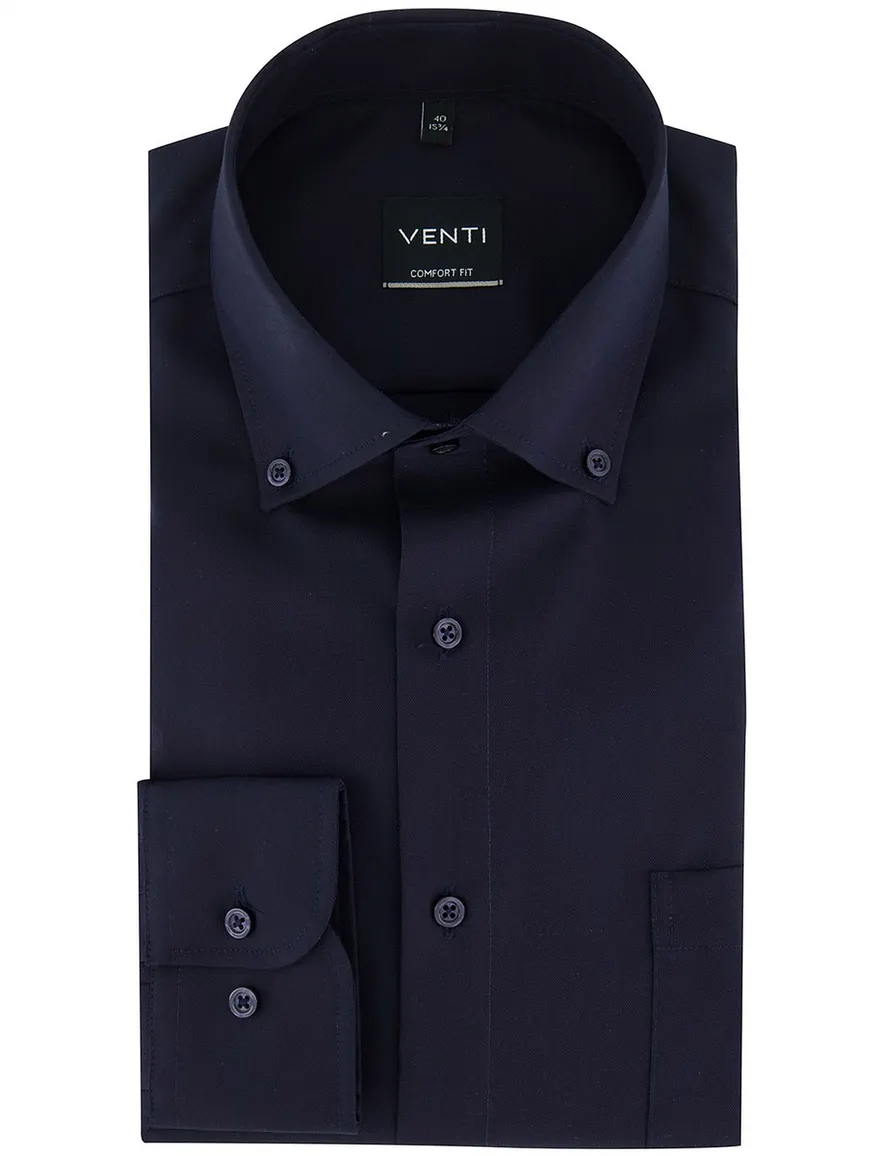 Comfort fit donkerblauw strijkvrij lange mouwen Venti overhemd
