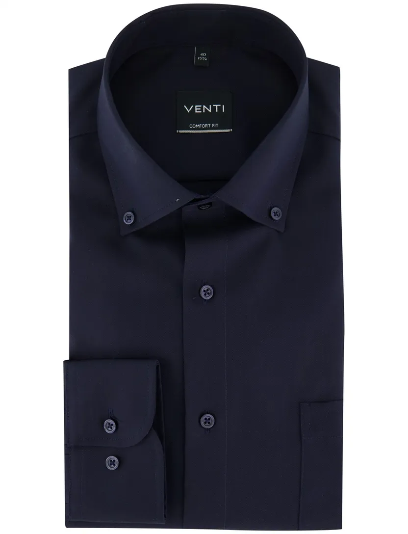Overhemd Venti Donkerblauw strijkvrij button-down boord