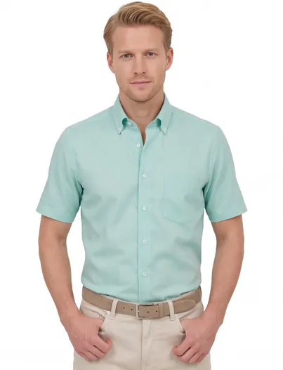 Venti Overhemd Venti lange mouwen casual comfort fit turquoise strijkvrij